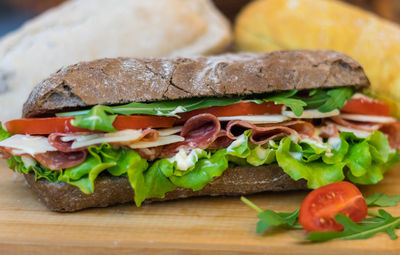 Close-up of sandwich on table