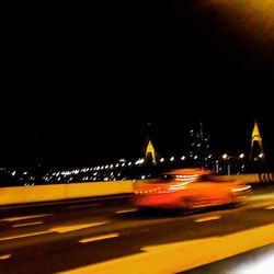 Light trails on road at night