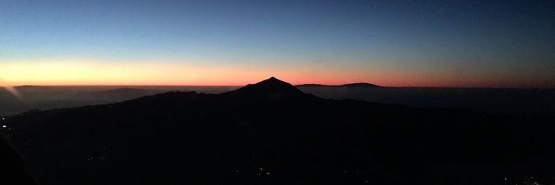 Scenic view of silhouette mountains against sky at sunset