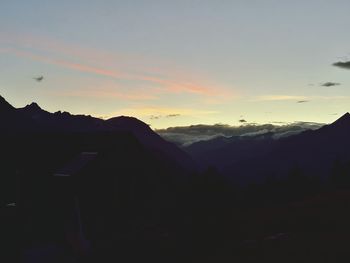 Scenic view of mountains against sky at sunset