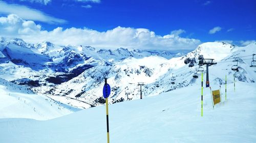 Scenic view of snowcapped mountains against sky