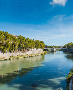 Scenic view of river against blue sky