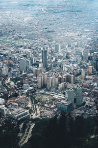 High angle view of modern buildings in city