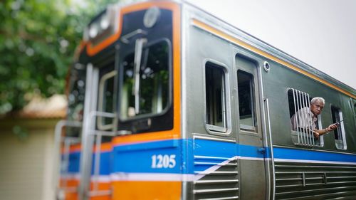 Train at railroad station platform