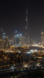 Illuminated buildings in city at night
