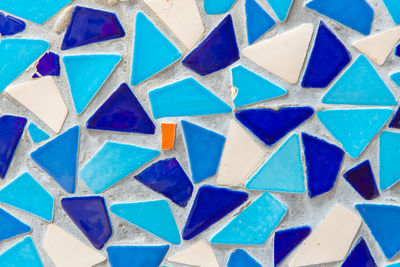 Full frame shot of mosaic blue wall