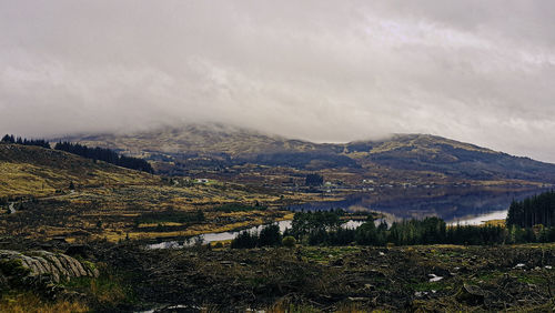 High angle view of scottish loch against sky