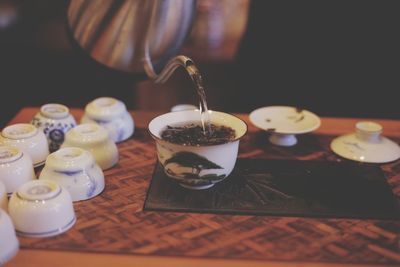 Close-up of coffee cup on table