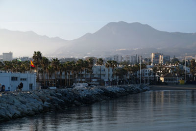 View of high-rise resort hotels or residential buildings on malaga, spain.  real estate concept.