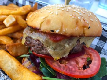 Close-up of burger on plate