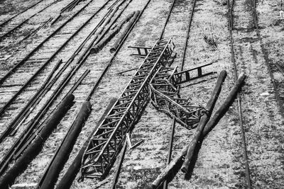 High angle view of old wooden plank