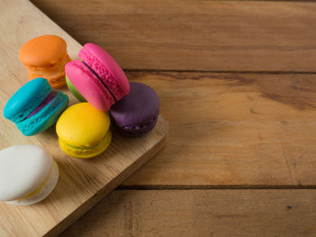 Close-up of multi colored candies on table