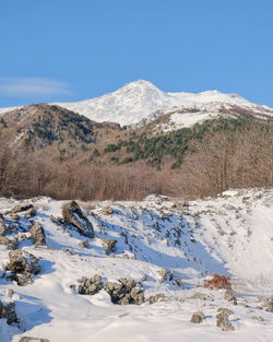 Scenic view of snowcapped mountains against sky