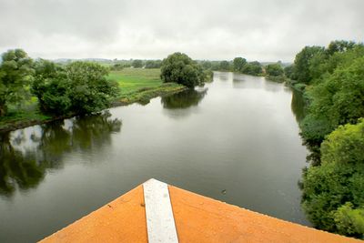 Scenic view of lake against cloudy sky