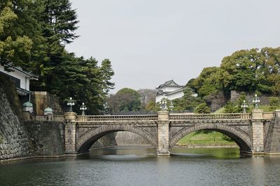 Old bridge over river in japan