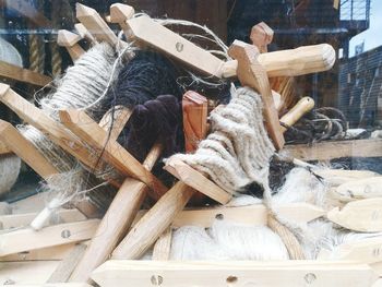 High angle view of stuffed toy on wood