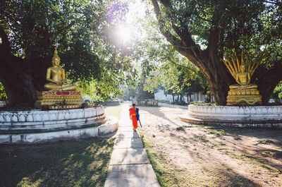Statue amidst trees against temple