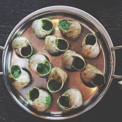 High angle view of food in bowl on table