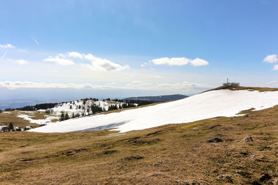 Scenic view of landscape against sky during winter