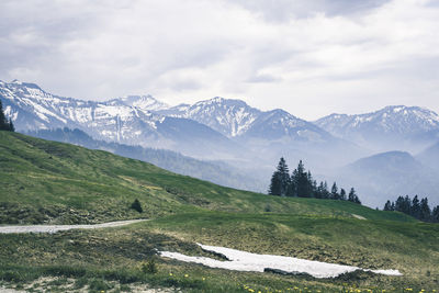Scenic view of snowcapped mountains against sky