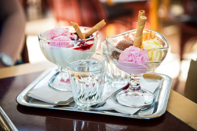 Close-up of ice cream on table