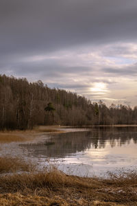 Scenic view of lake against sky during sunset
