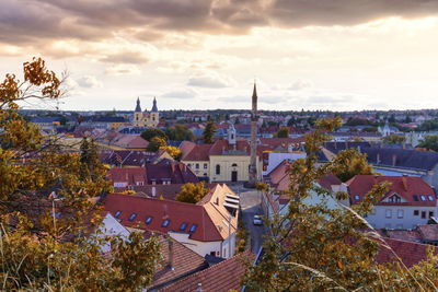 Aerial view of eger city with the kethuda minaret, hungary