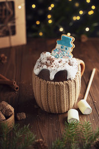 Close-up of dessert on table