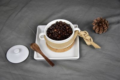 High angle view of coffee beans on table