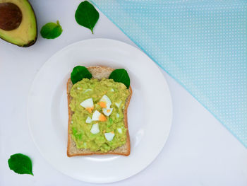 High angle view of breakfast served in plate