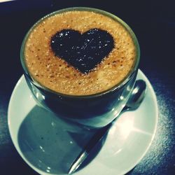 Close-up of cappuccino on table