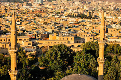 High angle view of buildings in city