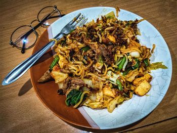 High angle view of food in plate