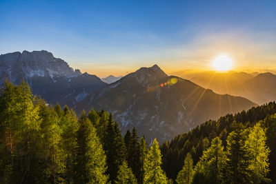 Scenic view of mountains against sky during sunset