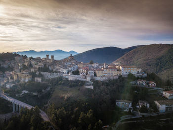 Aerial view of the medieval village of arcevia in the province of ancona in the marche region 