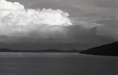 Scenic view of sea against storm clouds