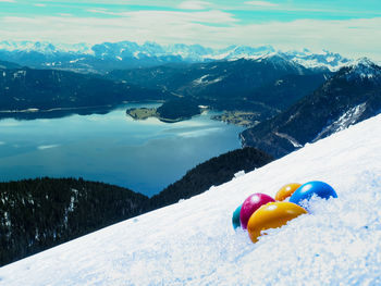 Scenic view of snowcapped mountains against sky