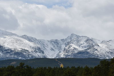 Scenic view of mountains against sky during winter