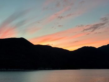 Scenic view of silhouette mountains against sky during sunset