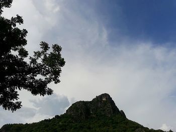 Low angle view of tree mountain against sky