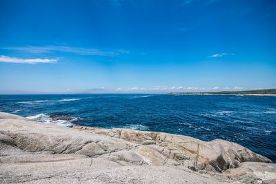 Scenic view of sea against blue sky