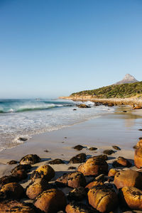 Scenic view of sea against clear sky