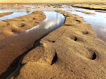 High angle view of wet sand on beach