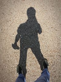 Low section of man standing on road