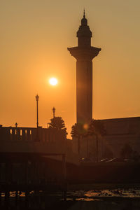 Silhouette of building against sky during sunset