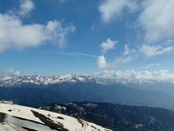 Scenic view of snowcapped mountains against sky
