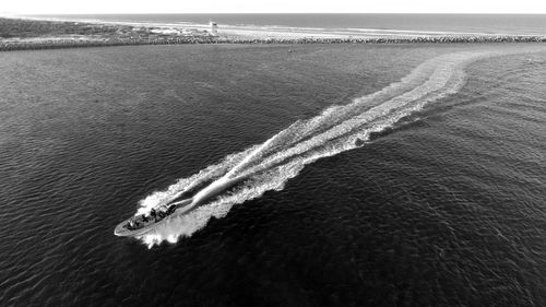 High angle view of boat in sea