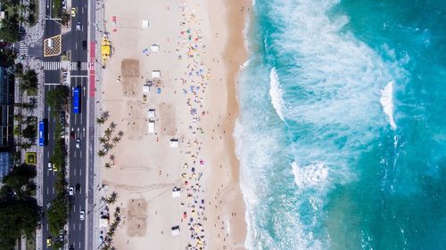 Aerial view of street beach and sea