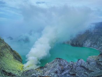 Smoke emitting from volcanic mountain