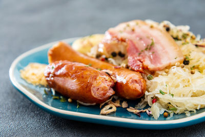 Close-up of food served in plate